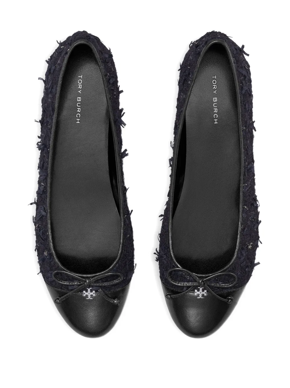 Tory Burch Tweed Cap-toe Ballet Flats In Black