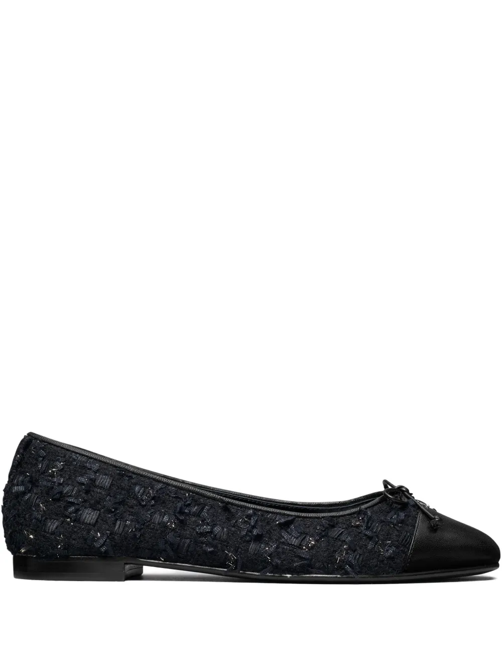 Tory Burch Tweed Cap-toe Ballet Flats In Black