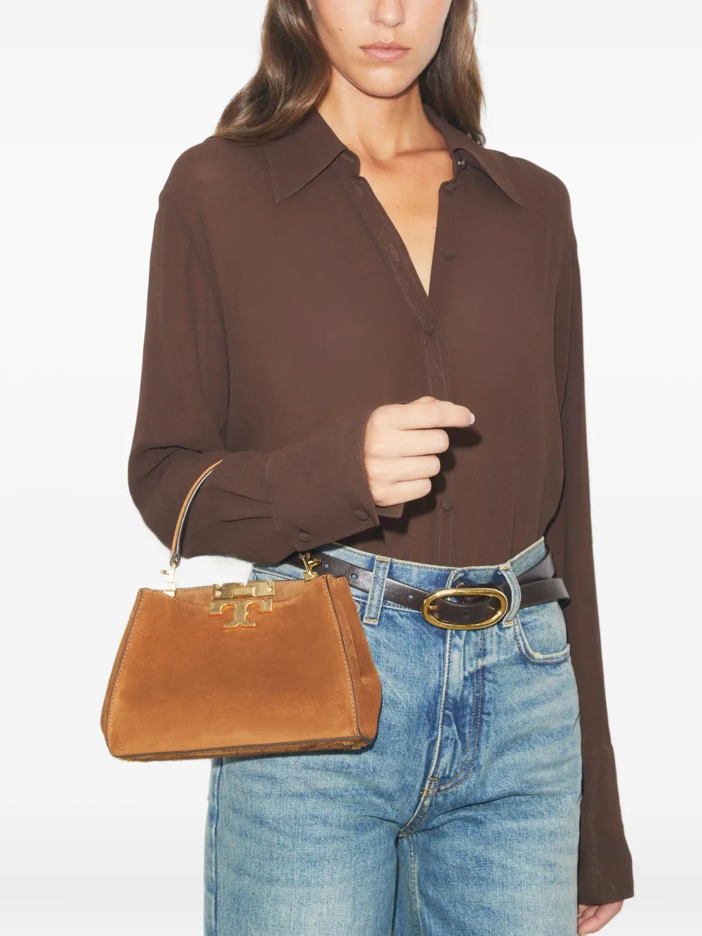 Tory Burch Mini Eleanor Suede Satchel Bag In Brown
