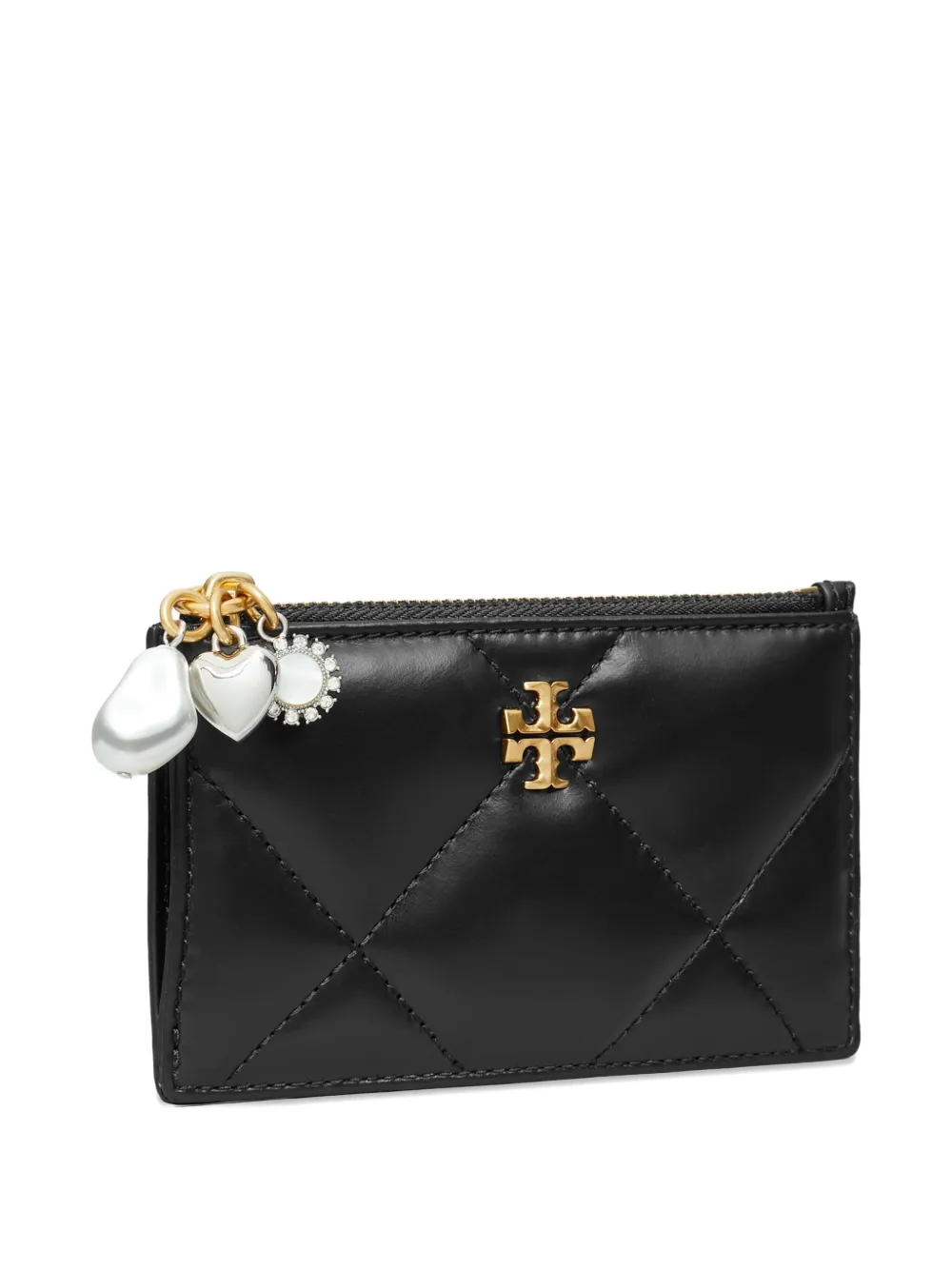 Tory Burch Quilted Charm Zip Card Case In Black