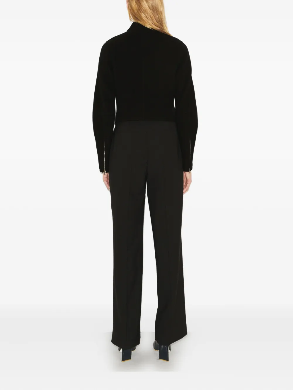 Tory Burch Wide Leg Wool Trousers Featuring Pleats In Black