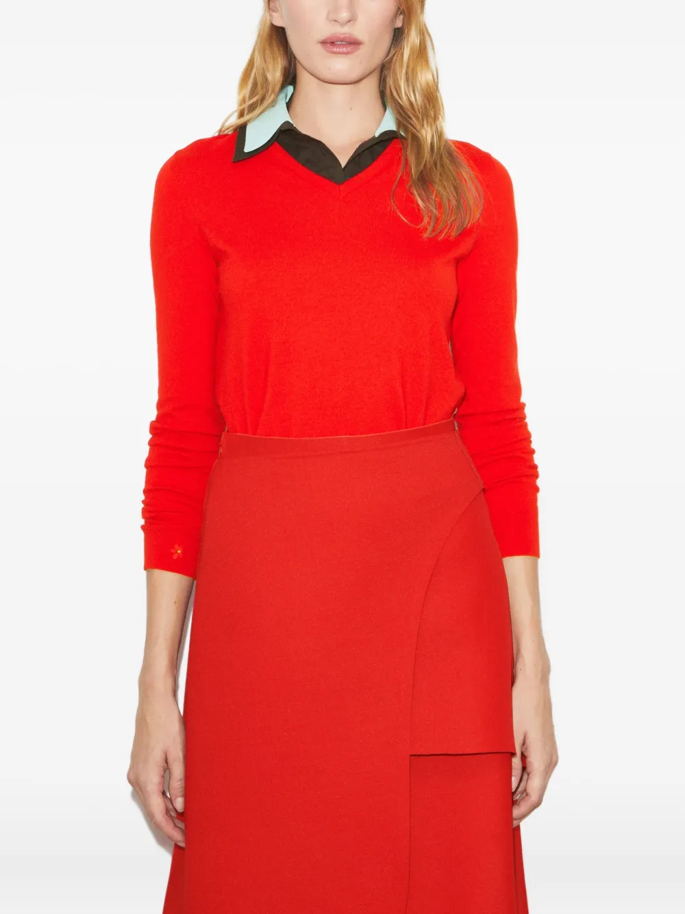 Tory Burch Layered Merino Wool Sweater In Red