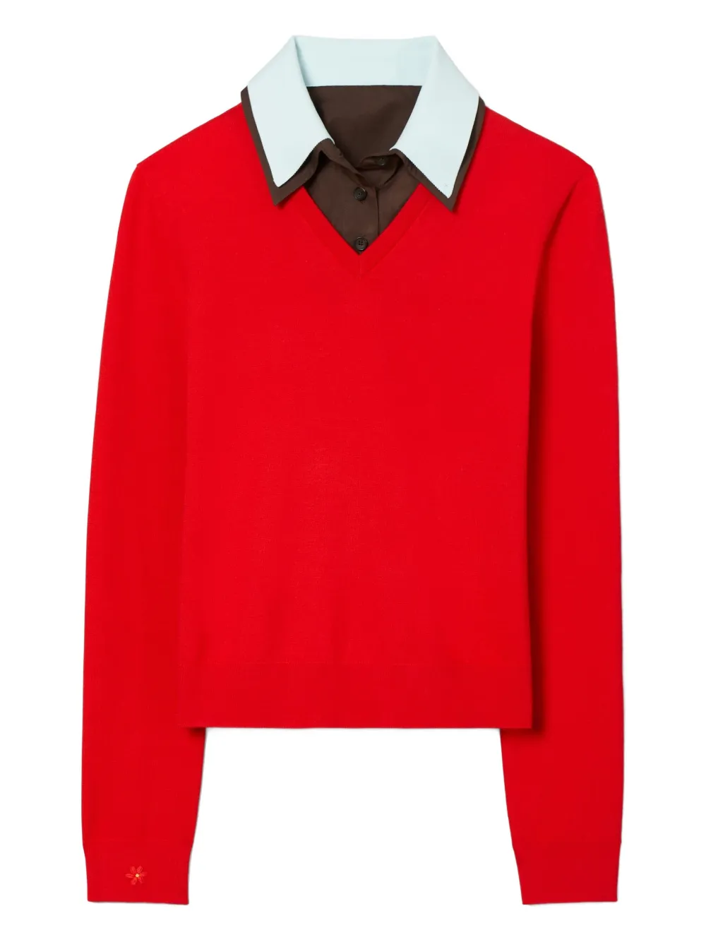 Tory Burch Layered Merino Wool Sweater In Red