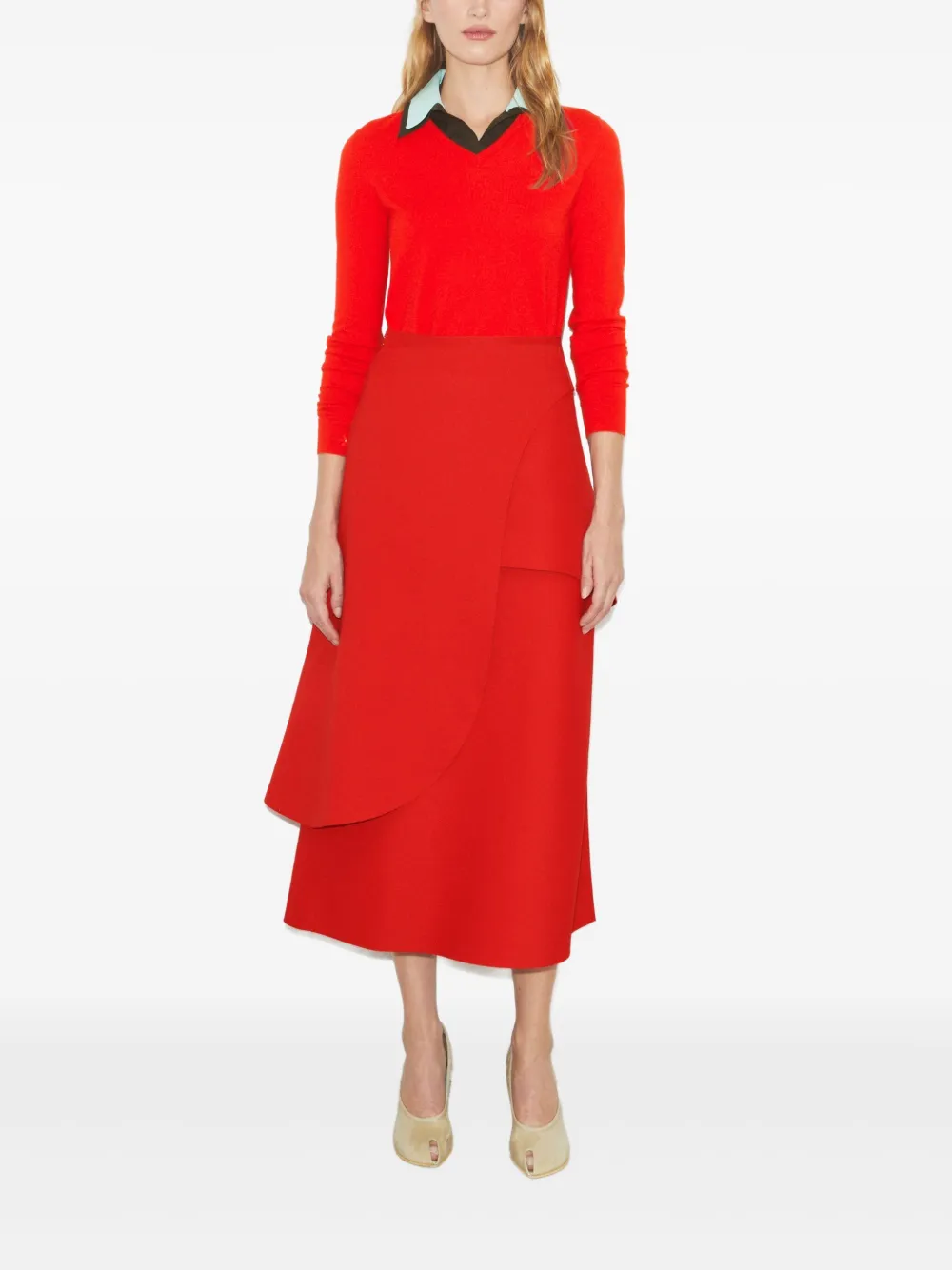 Tory Burch Layered Merino Wool Sweater In Red