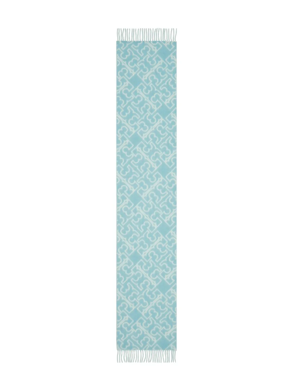 Tory Burch Logo-pattern Fringed Scarf In Blue
