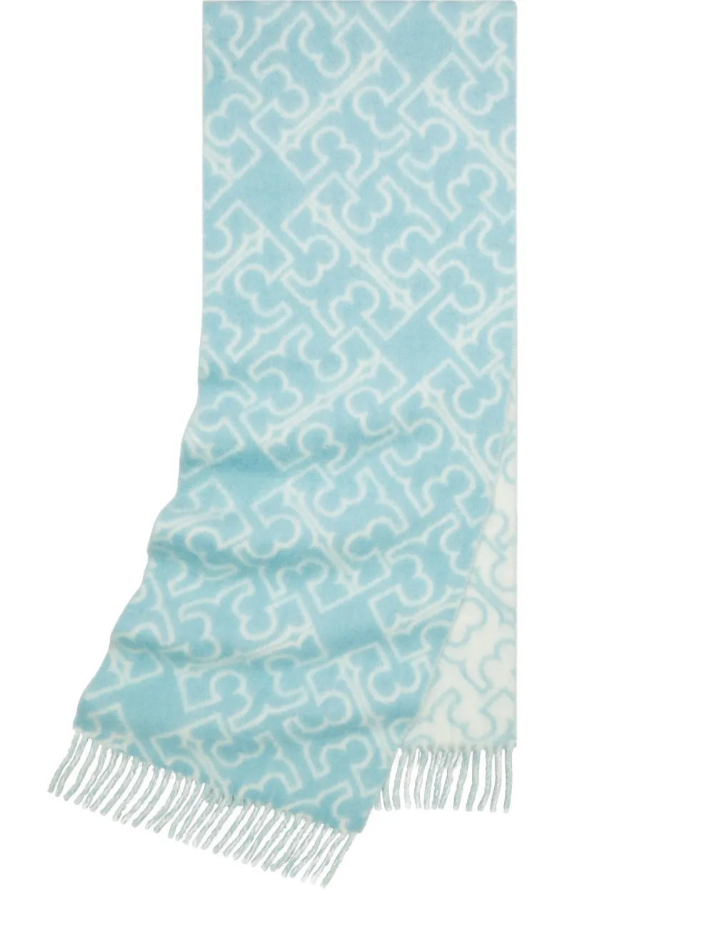 Tory Burch Sjaal met franje en logopatroon - Blauw