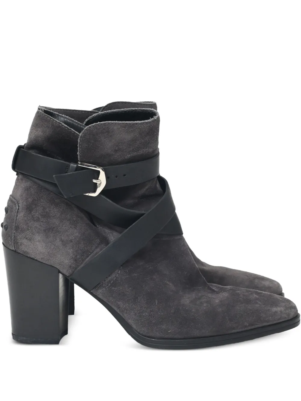 Pre-owned Tod's 80mm Wrap-strap Boots In Gray