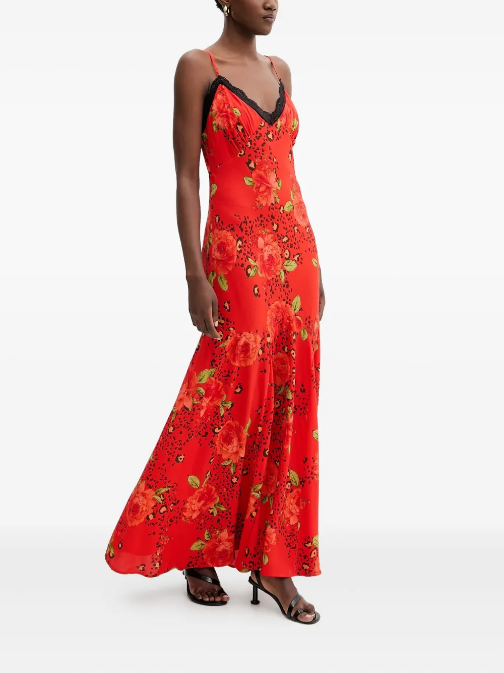 Never Fully Dressed Lace Floral Maxi Dress In Red