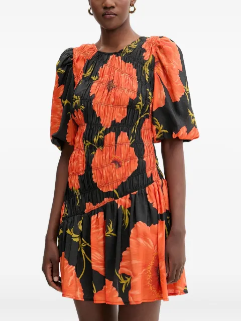 NEVER FULLY DRESSED shirred floral midi dress