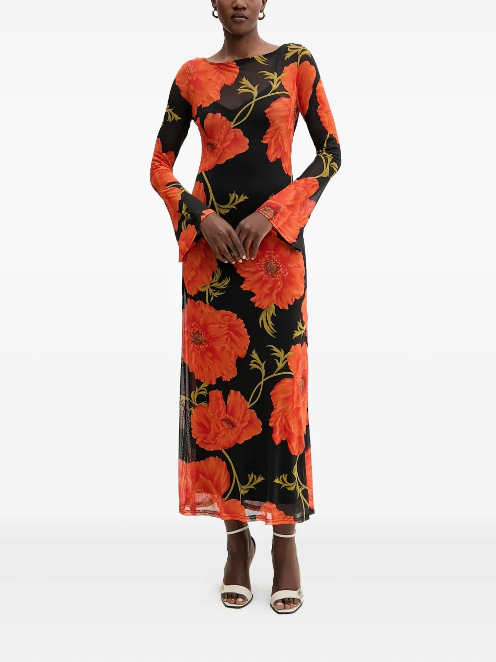 NEVER FULLY DRESSED floral long-sleeve maxi dress - Zwart