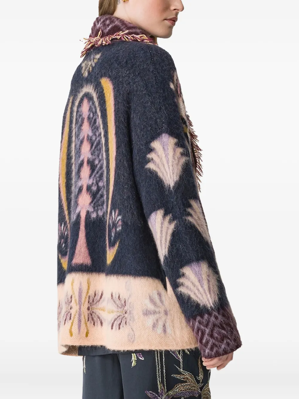 Forte Forte Fringed Patterned Cardigan In Blue