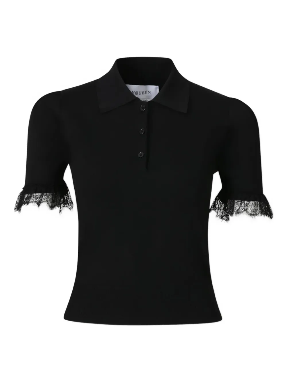 Alexander McQueen lace-trim polo top | Black | Image 1