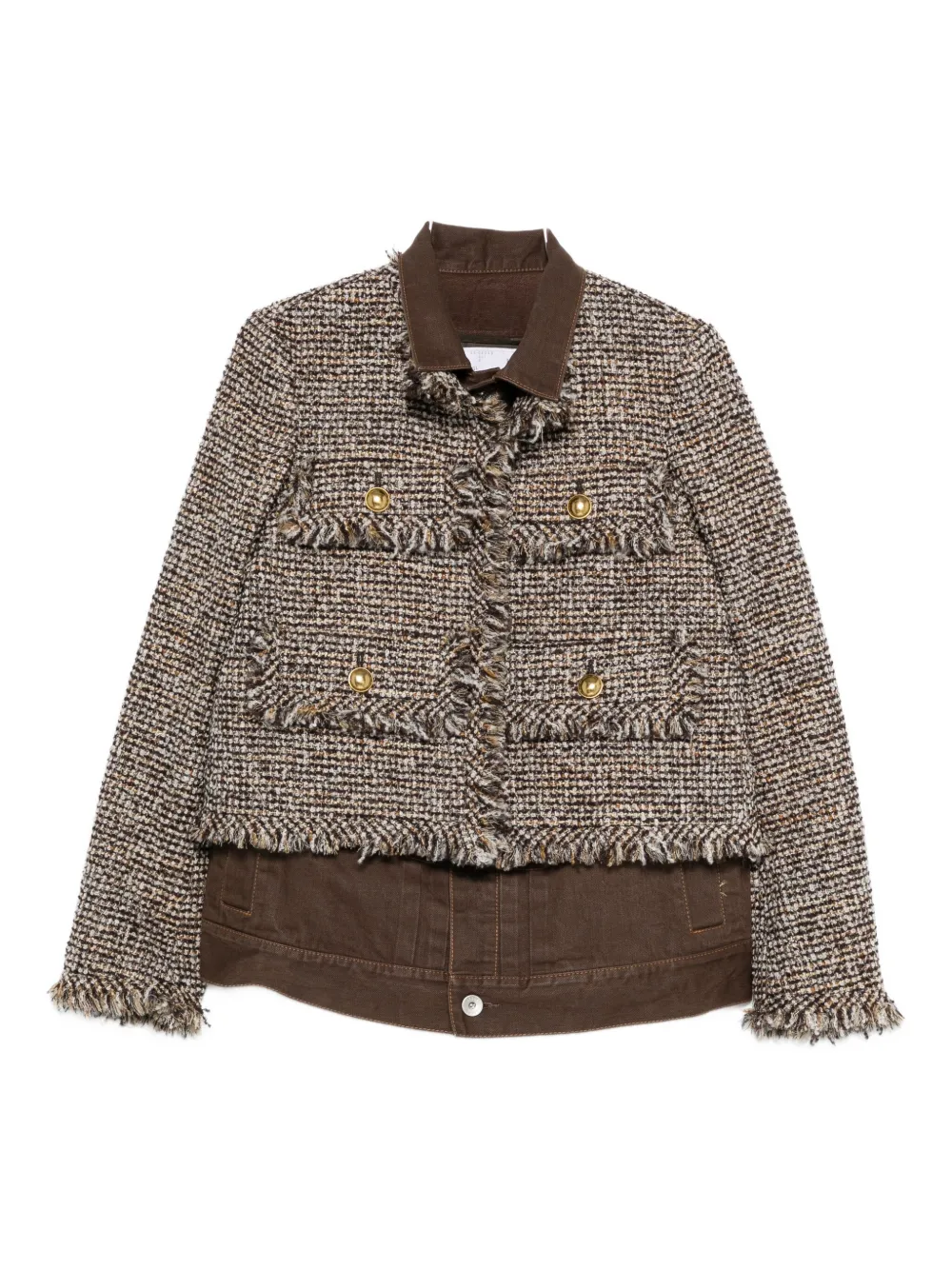 sacai tweed-fringed jacket - Marrone