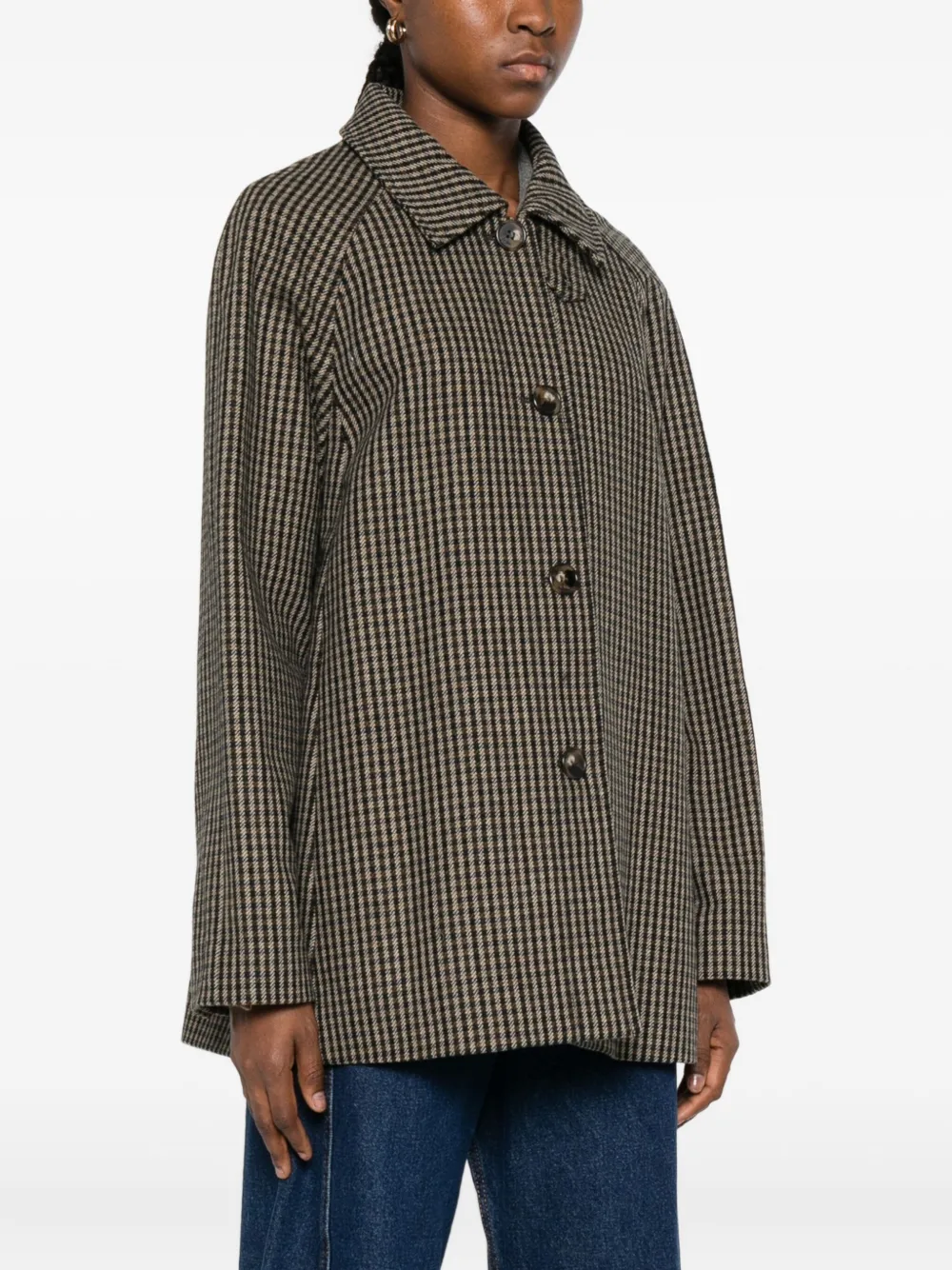 Apc Buttoned Check Coat In Brown