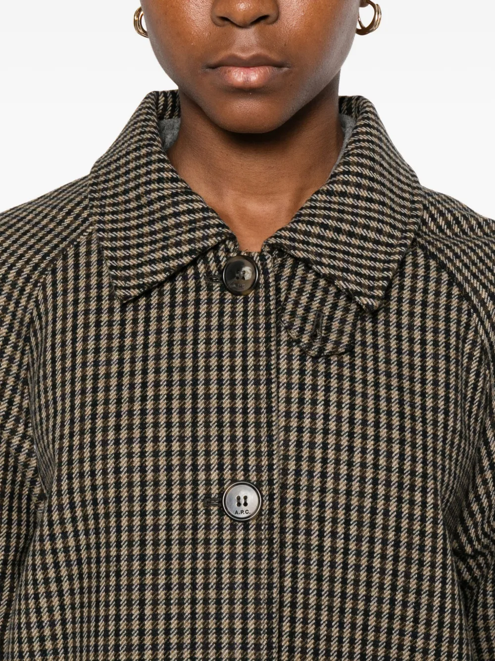 Apc Buttoned Check Coat In Brown