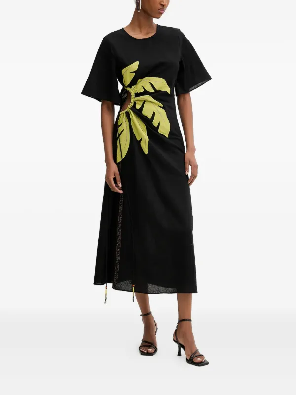 NEVER FULLY DRESSED Leaf cut-out Midi Dress | Black | FARFETCH