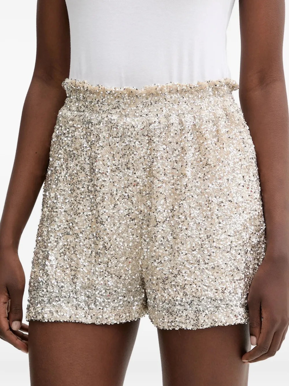  Never Fully Dressed Sequin-embellished Shorts - Neutrals 