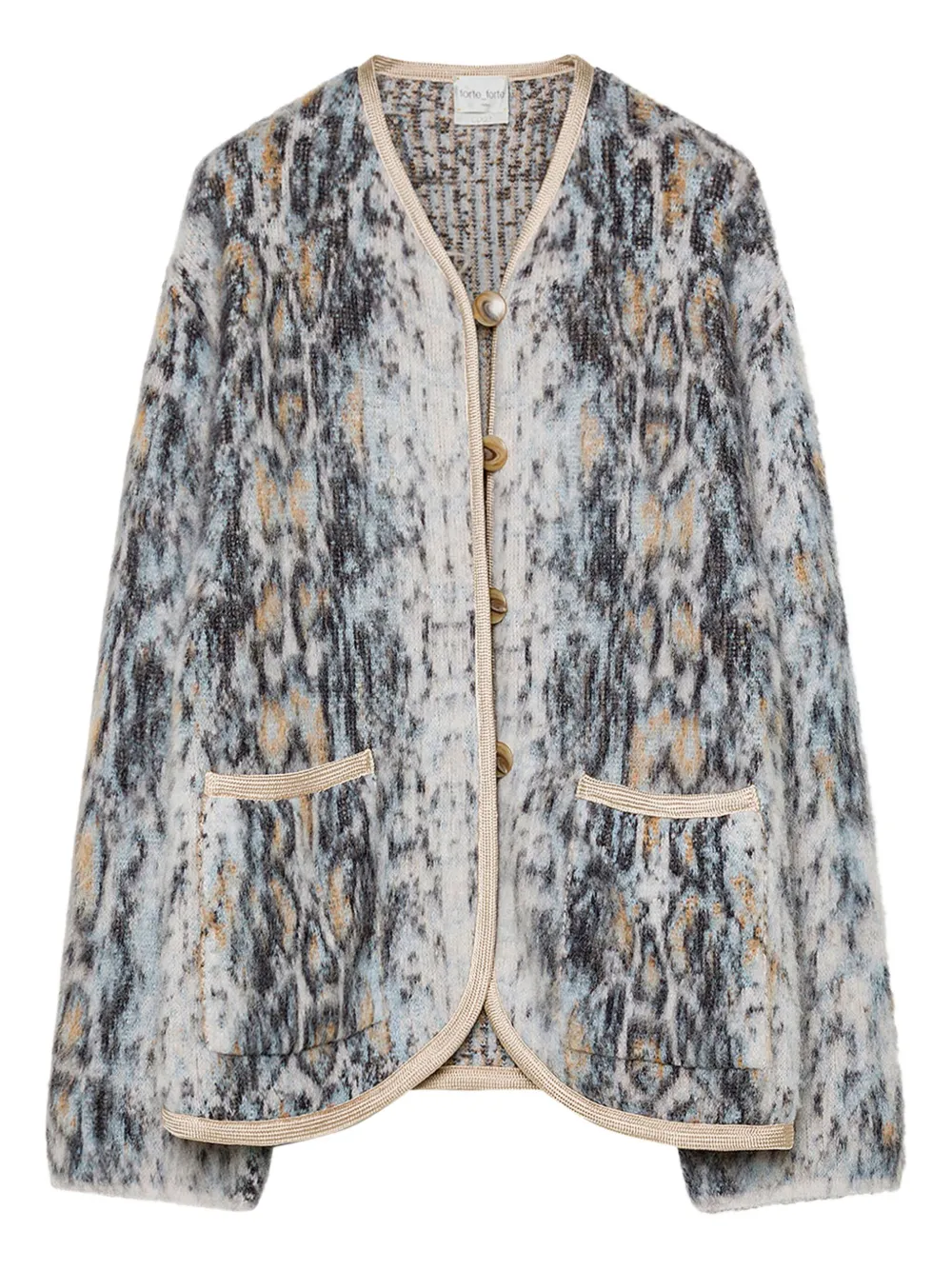 Forte Forte Animal-pattern Buttoned Cardigan In Blue