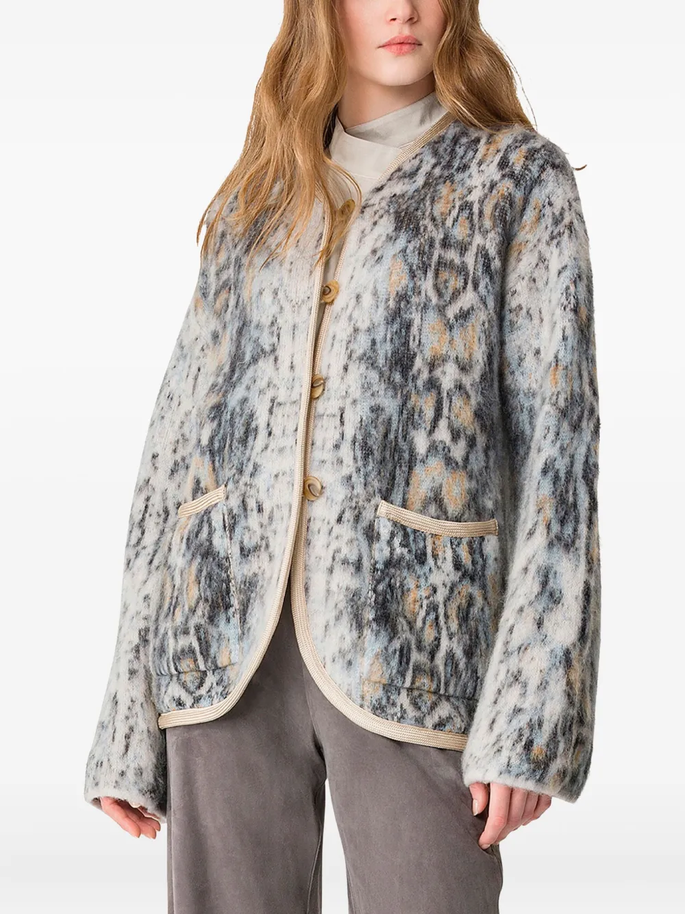 Forte Forte Animal-pattern Buttoned Cardigan In Blue
