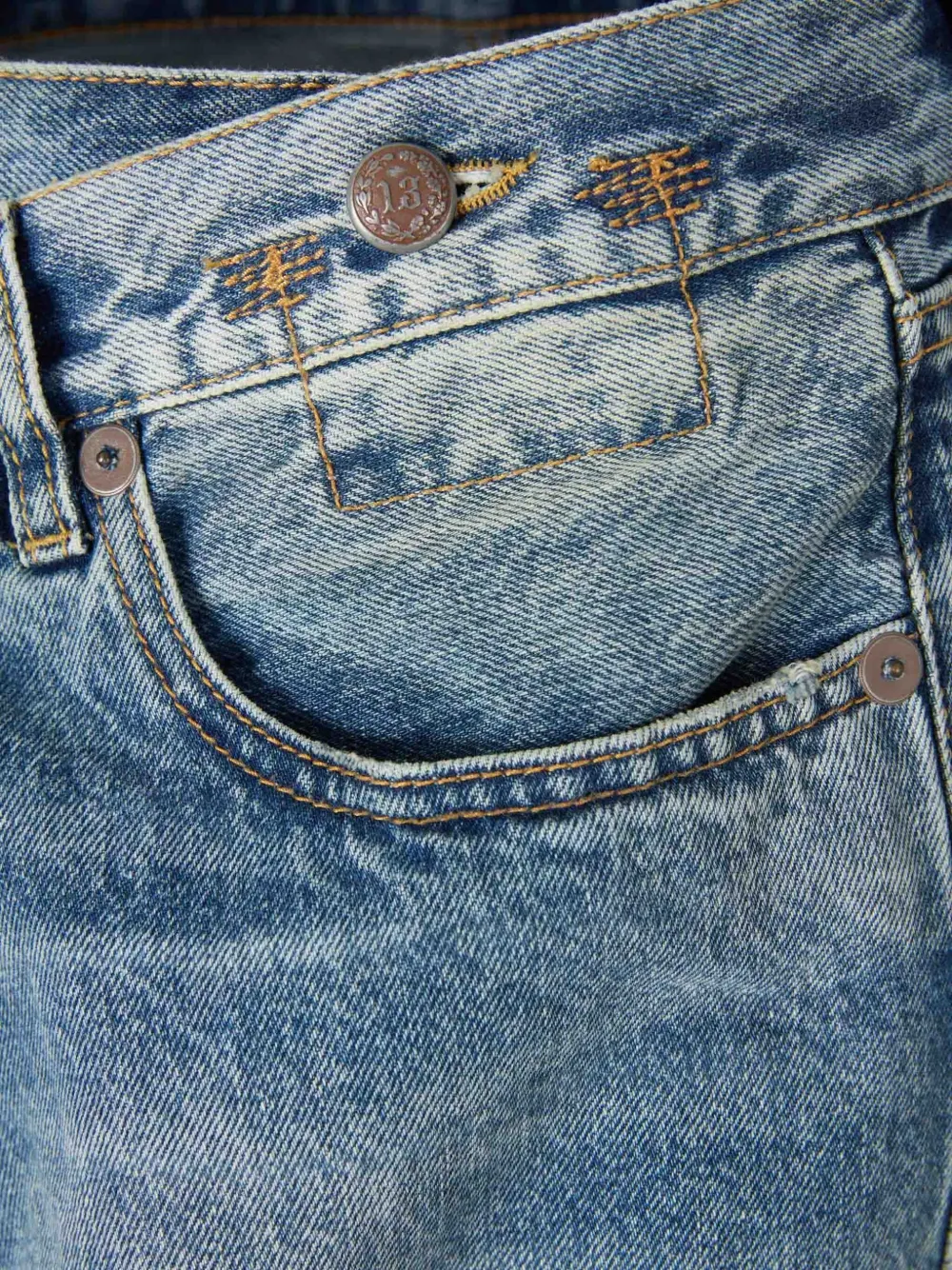 R13 Jeans met gekruiste bandjes en franje Blauw