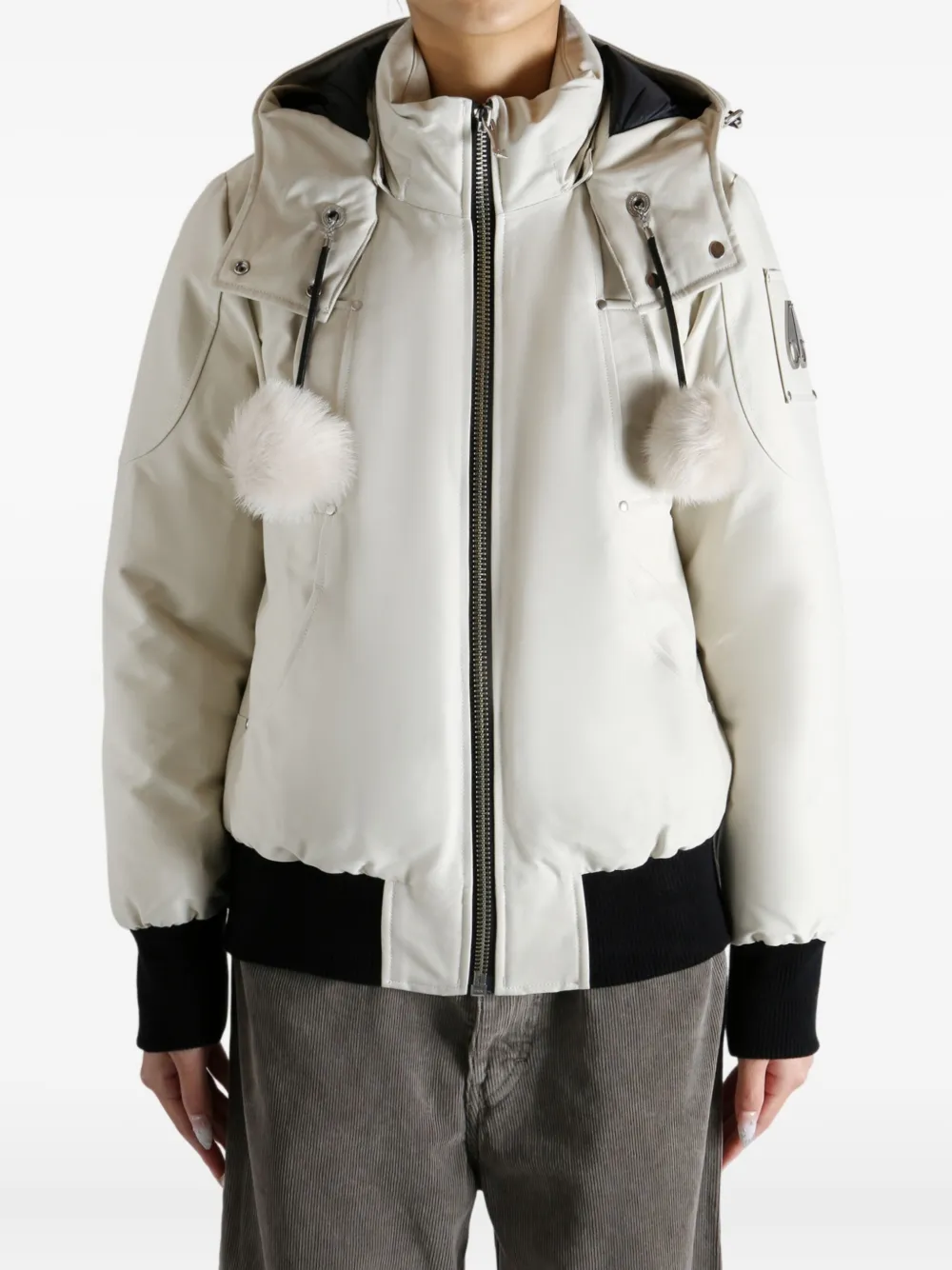 Moose Knuckles Hooded Pompom Jacket In White