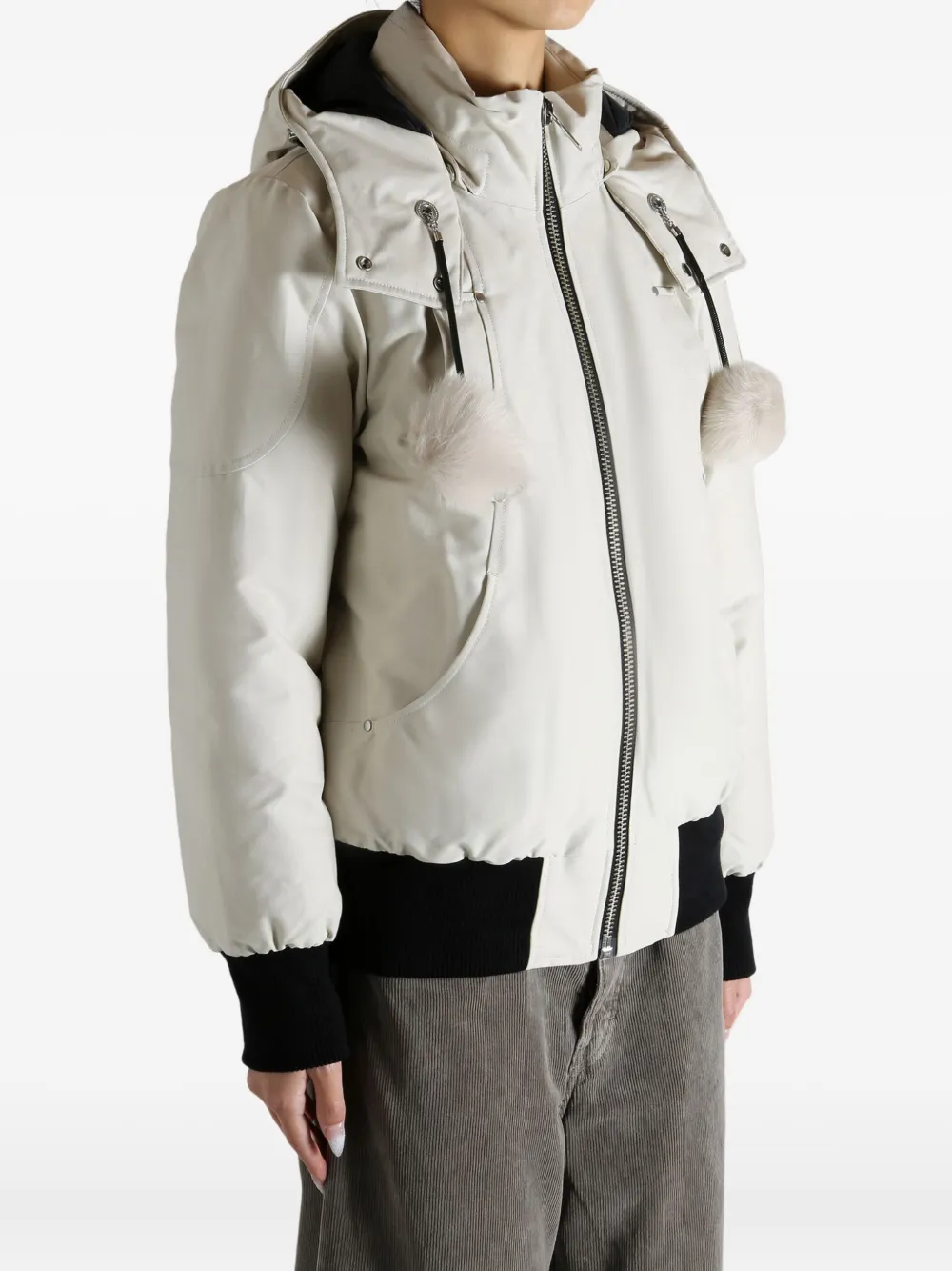 Moose Knuckles Hooded Pompom Jacket In White