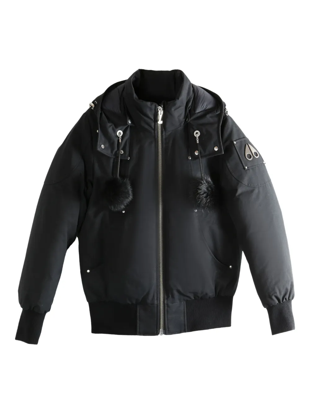Moose Knuckles Hooded Pompom Jacket In Black