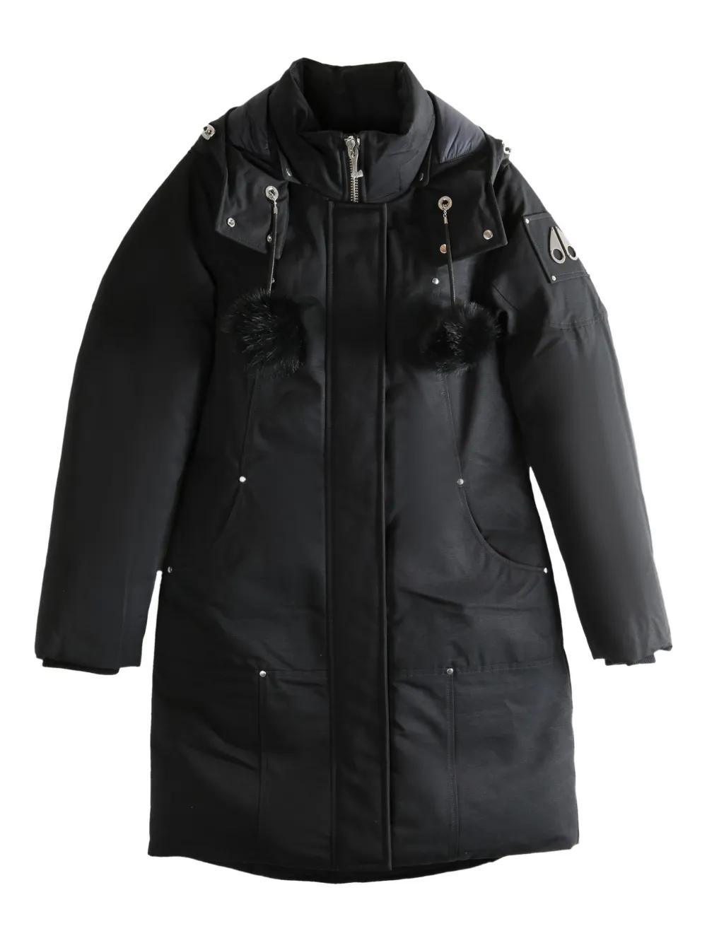 Moose Knuckles Fur Pompom Hooded Coat In Black