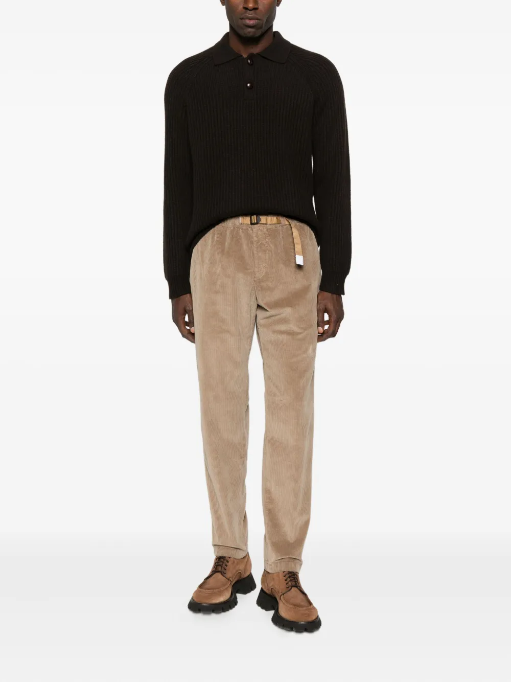 White Sand Ribfluwelen broek met ceintuur - Beige