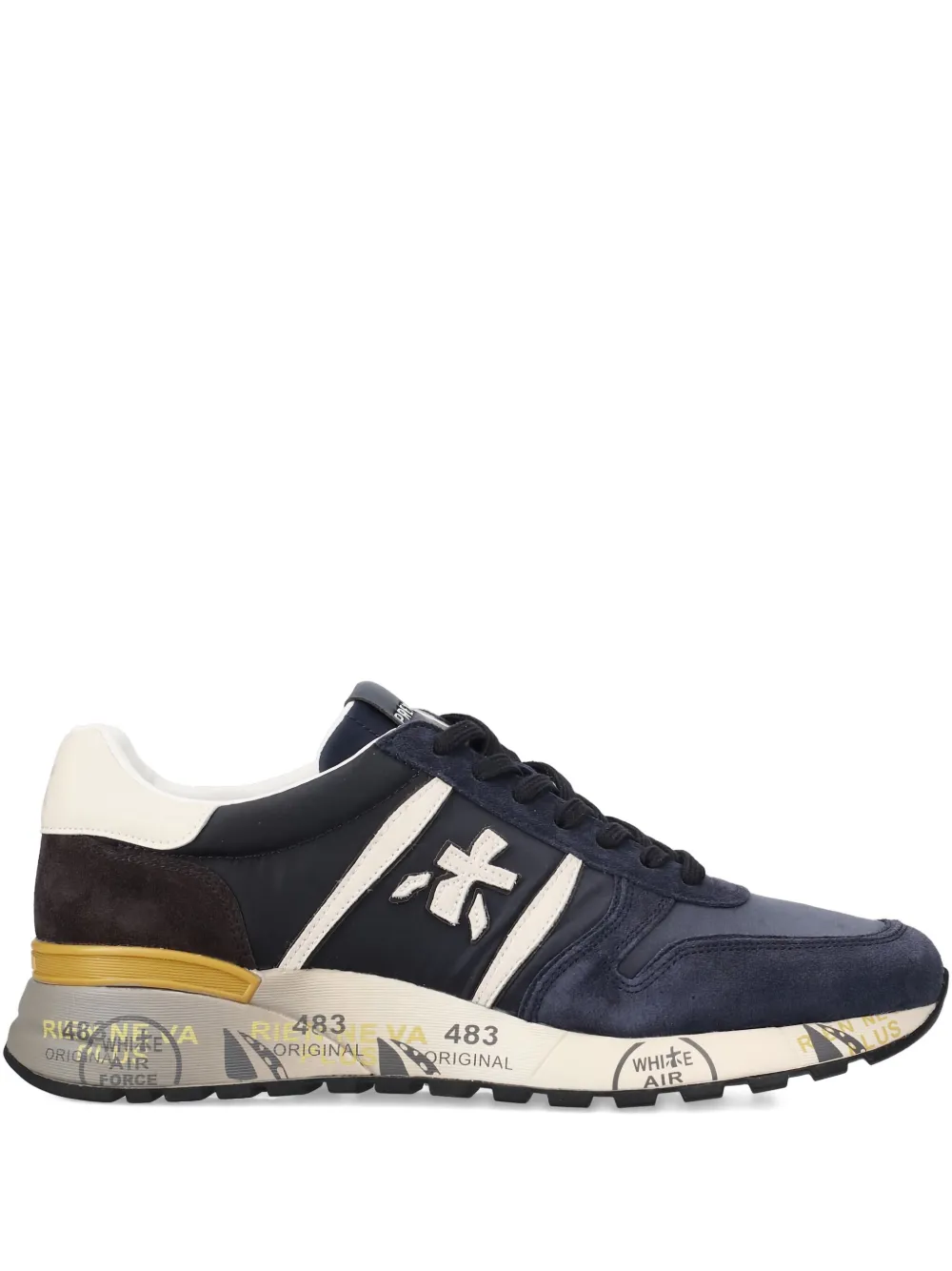 Premiata Lander 7702 suede-panelled lace-up sneakers Blue
