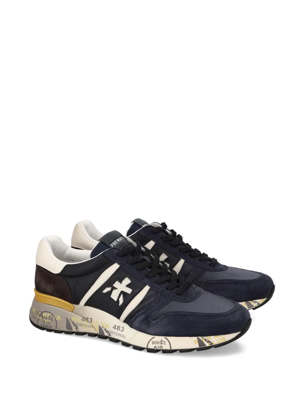 Premiata Lander 7702 suede-panelled lace-up sneakers Blue