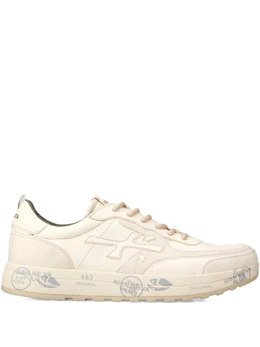 Premiata Nous 7733 logo-stamped leather sneakers Neutrals