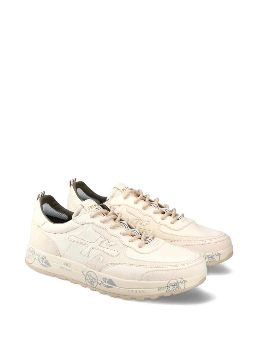Premiata Nous 7733 logo-stamped leather sneakers Neutrals