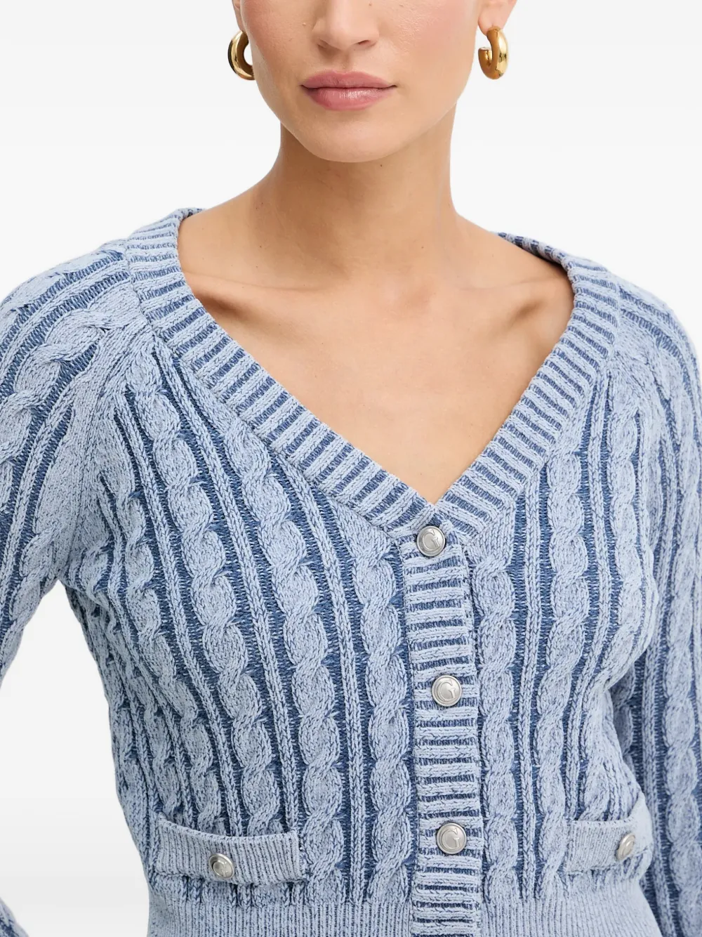 Guess Usa Button-up Cable-knit Cardigan In Blue
