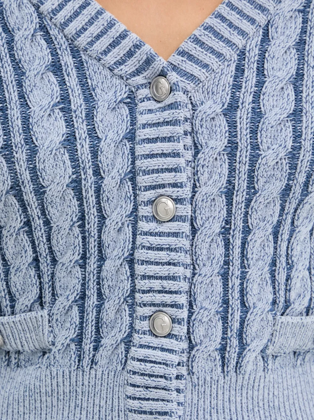 Guess Usa Button-up Cable-knit Cardigan In Blue