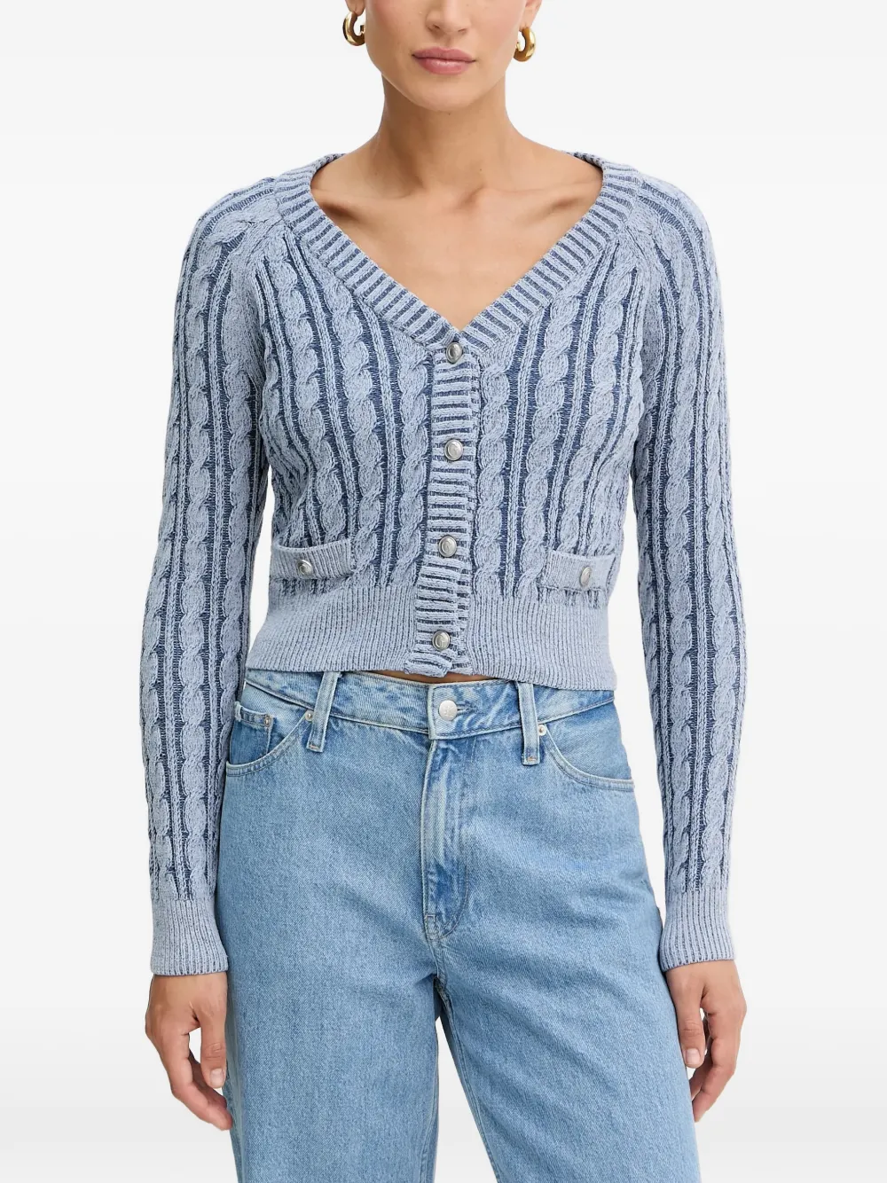 Guess Usa Button-up Cable-knit Cardigan In Blue