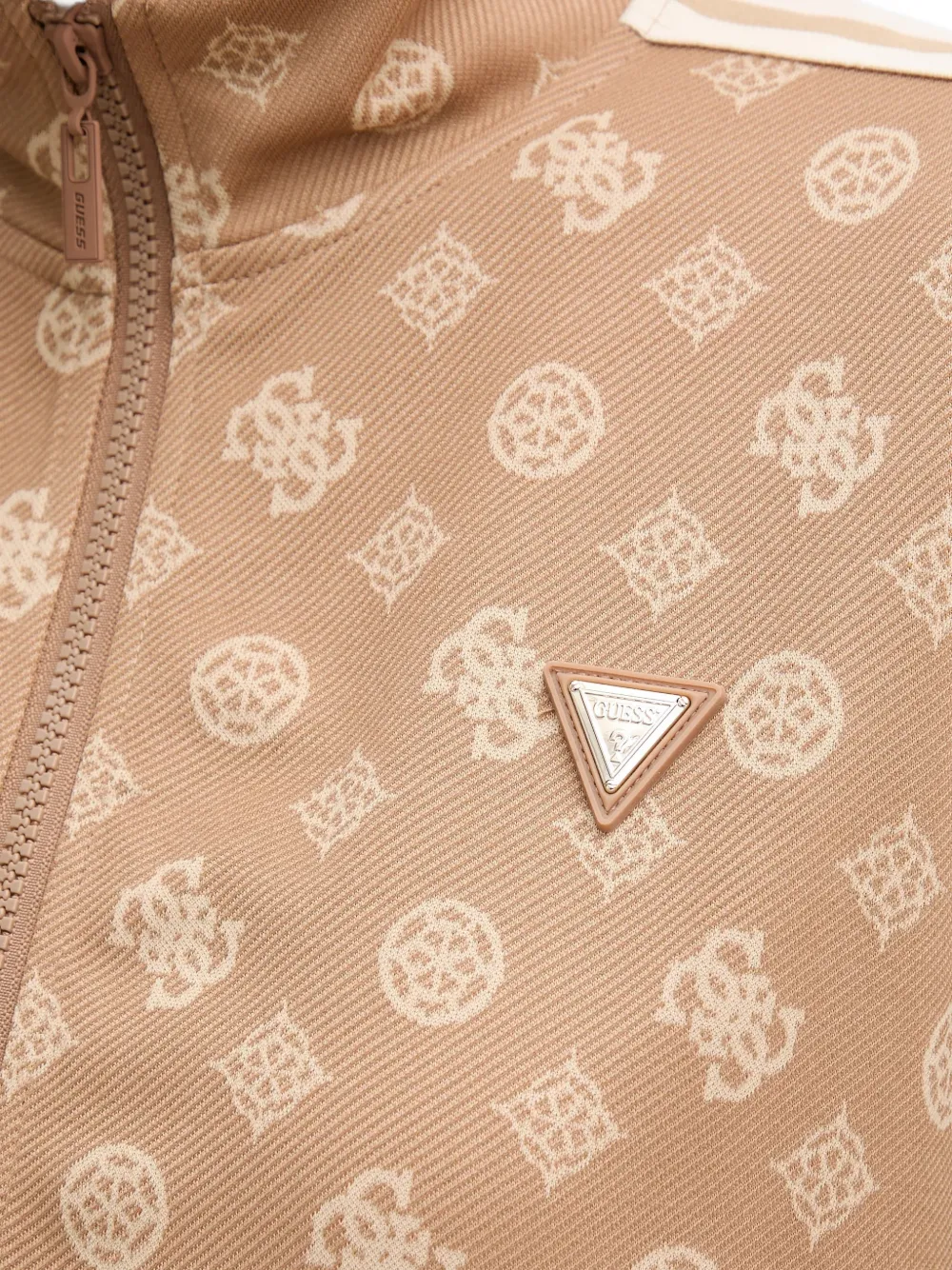 Guess Usa Monogram-pattern Zip-up Sweatshirt In Brown