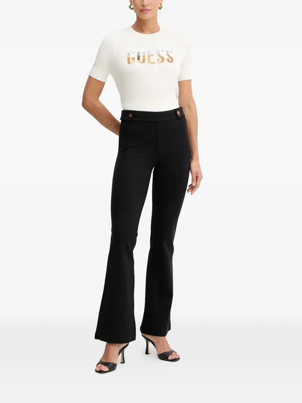 Guess Usa Button Flared Trousers In Black