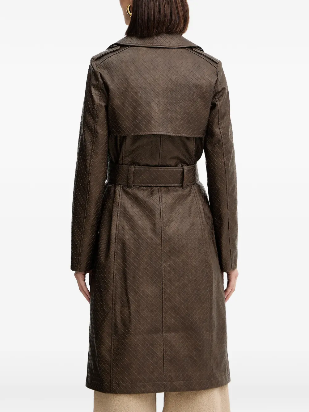 Guess Usa Belted Double-breasted Coat In Brown