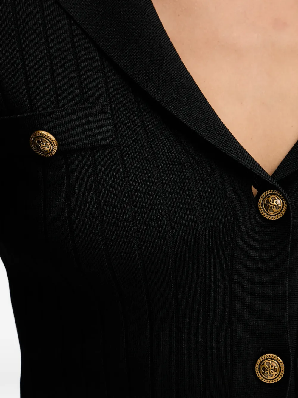 Guess Usa Felicity Ribbed Button Cardigan In Black