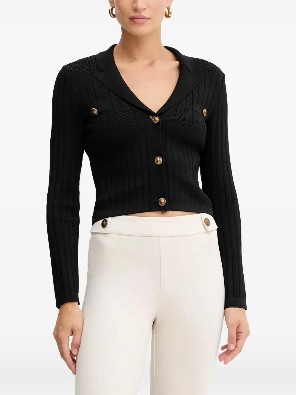 Guess Usa Felicity Ribbed Button Cardigan In Black