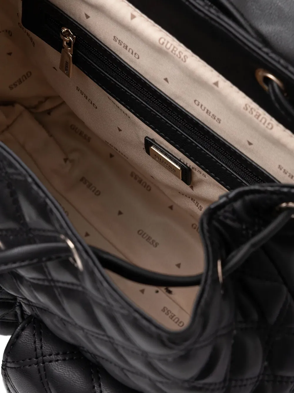 Guess Usa Quilted-effect Chain-detail Backpack In Black