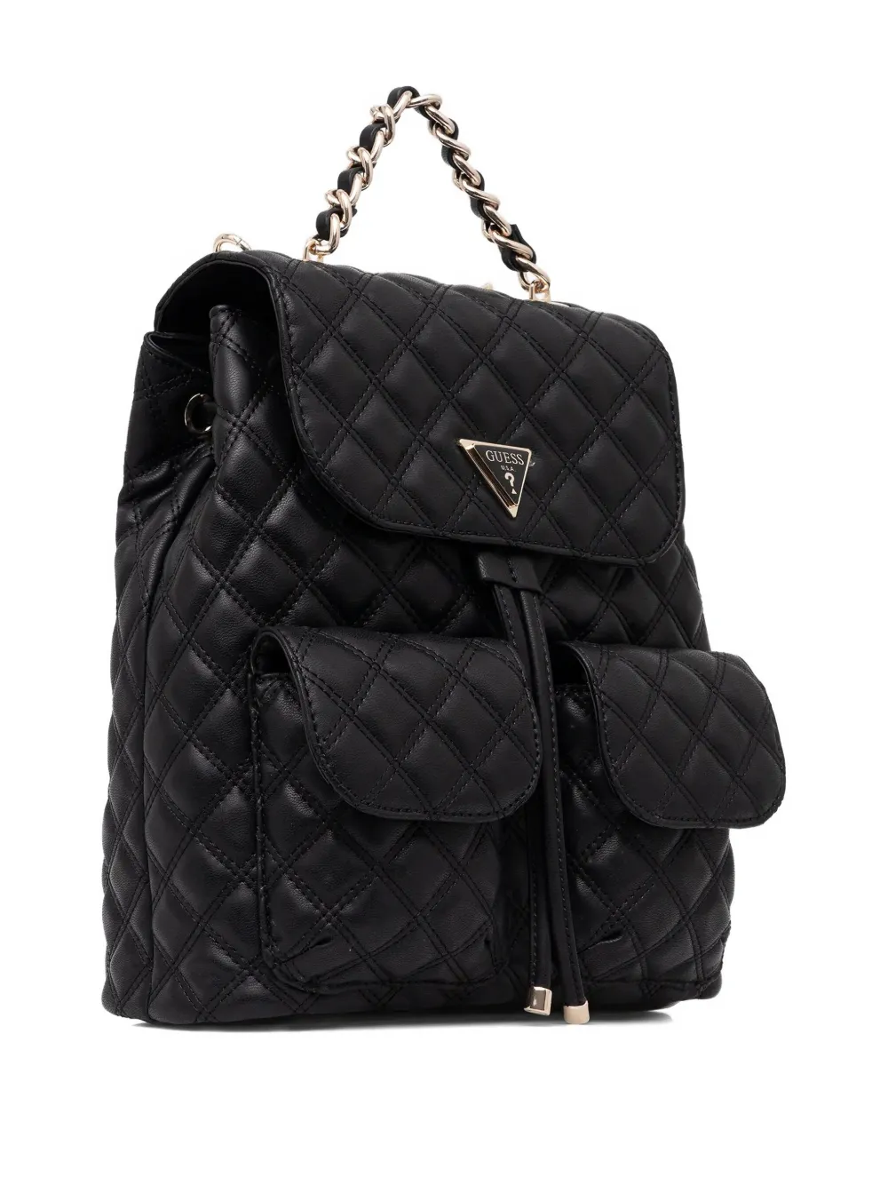 Guess Usa Quilted-effect Chain-detail Backpack In Black