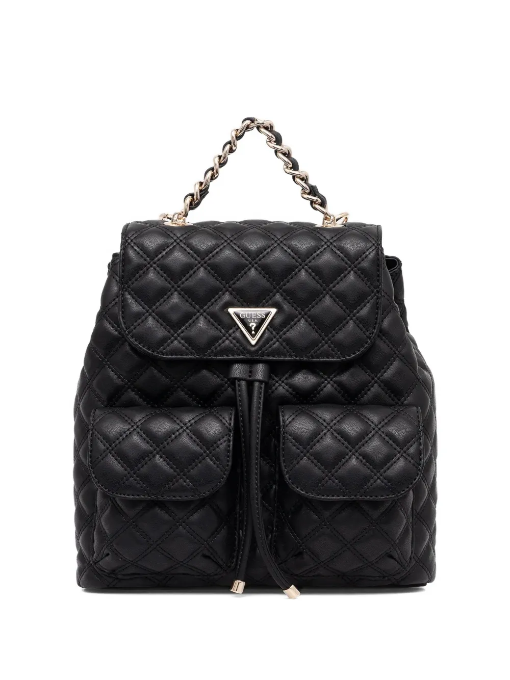 Guess Usa Quilted-effect Chain-detail Backpack In Black