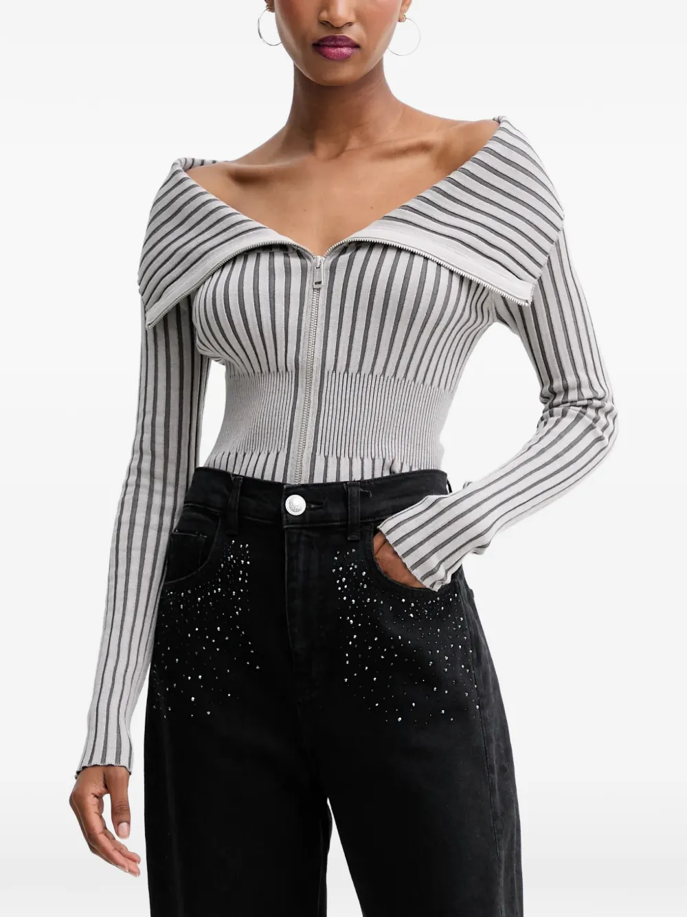 GUESS USA striped zip-fastening top - Grigio