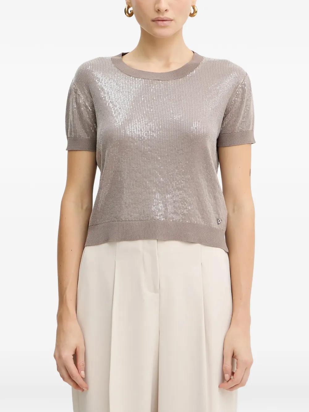 GUESS USA sequin-embellished short-sleeve top | Neutrals | Image 1