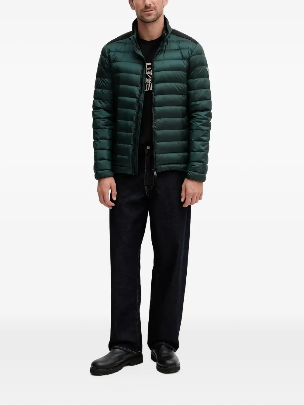 GUESS USA quilted logo-patch jacket Groen