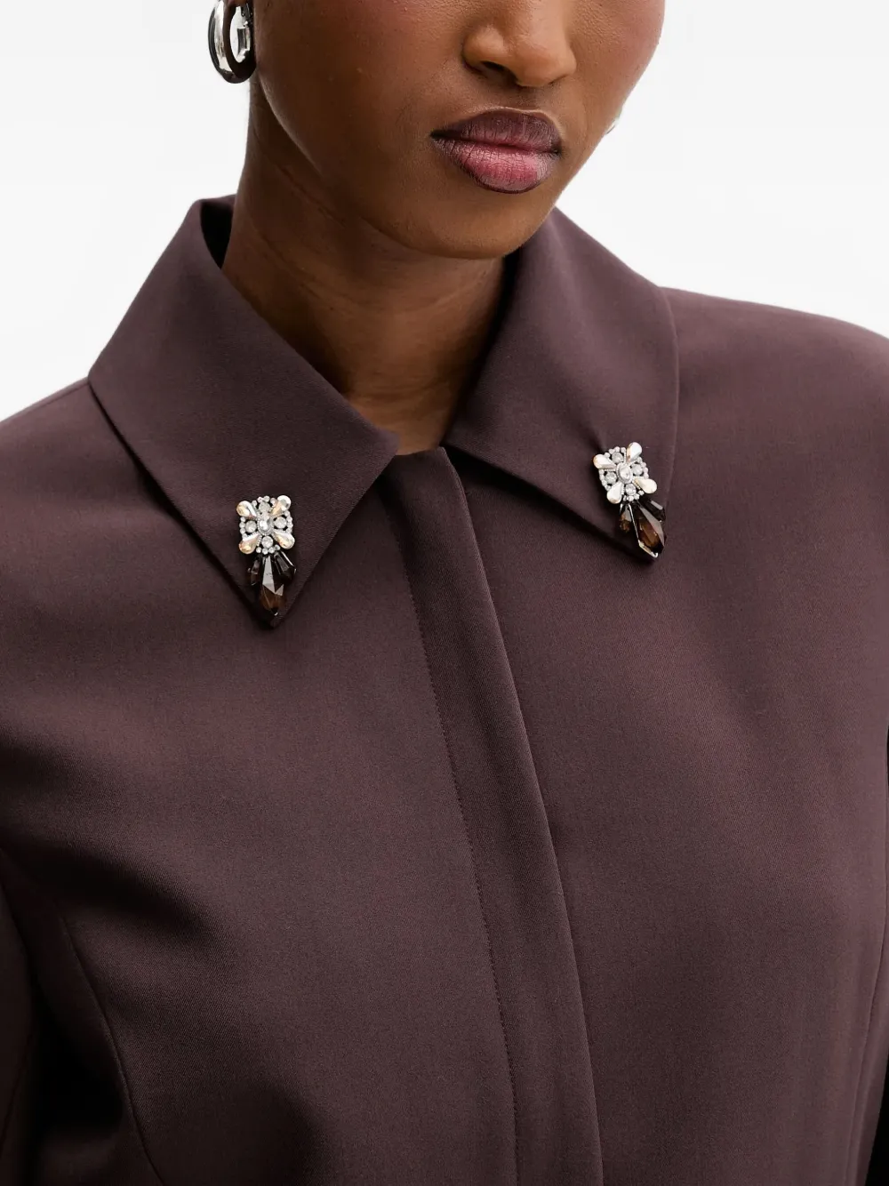 Silvian Heach Embellished-collar Jacket In Brown