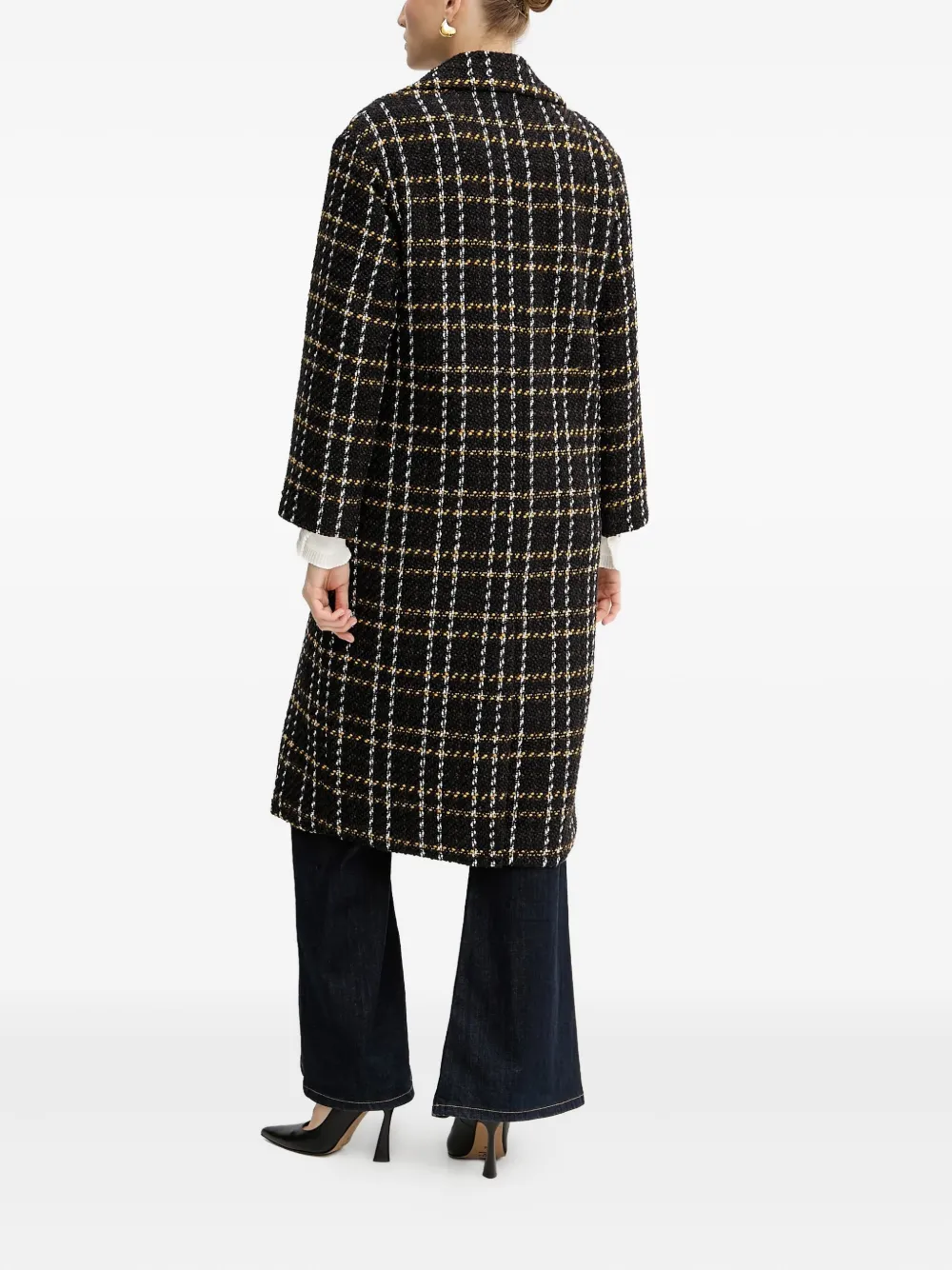 Silvian Heach Check Double-breasted Coat In Black