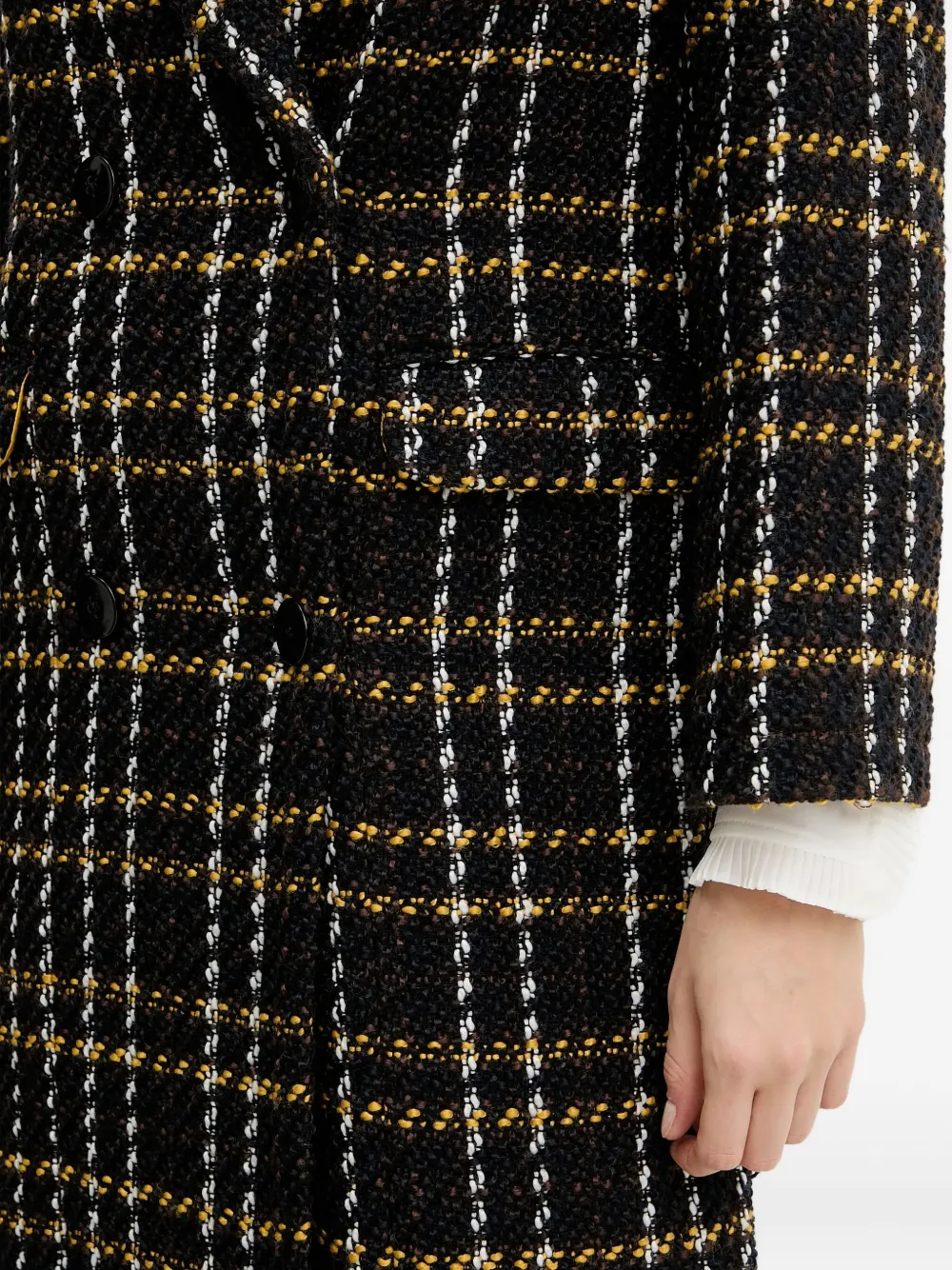 Silvian Heach Check Double-breasted Coat In Black